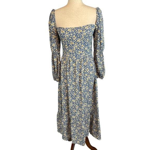Reformation Mica Long Sleeve Midi Dress Square Neck Wallflower Blue Size 8 - Picture 4 of 13